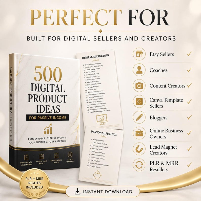 500 Digital Product Ideas | DFY Canva Templates | PLR & MRR