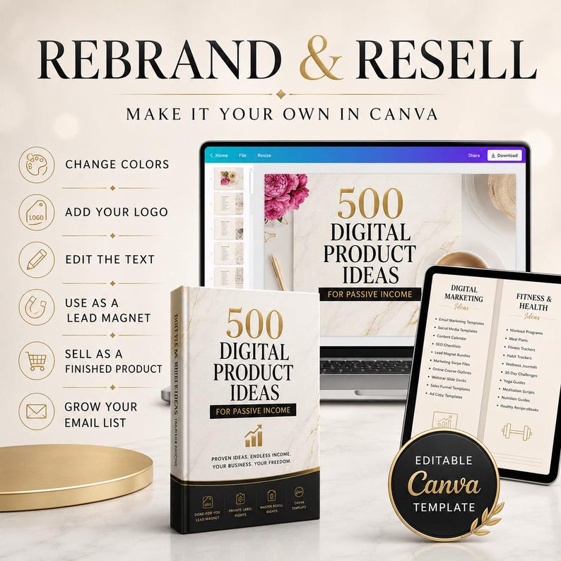 500 Digital Product Ideas | DFY Canva Templates | PLR & MRR