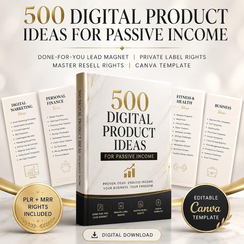 500 Digital Product Ideas | DFY Canva Templates | PLR & MRR